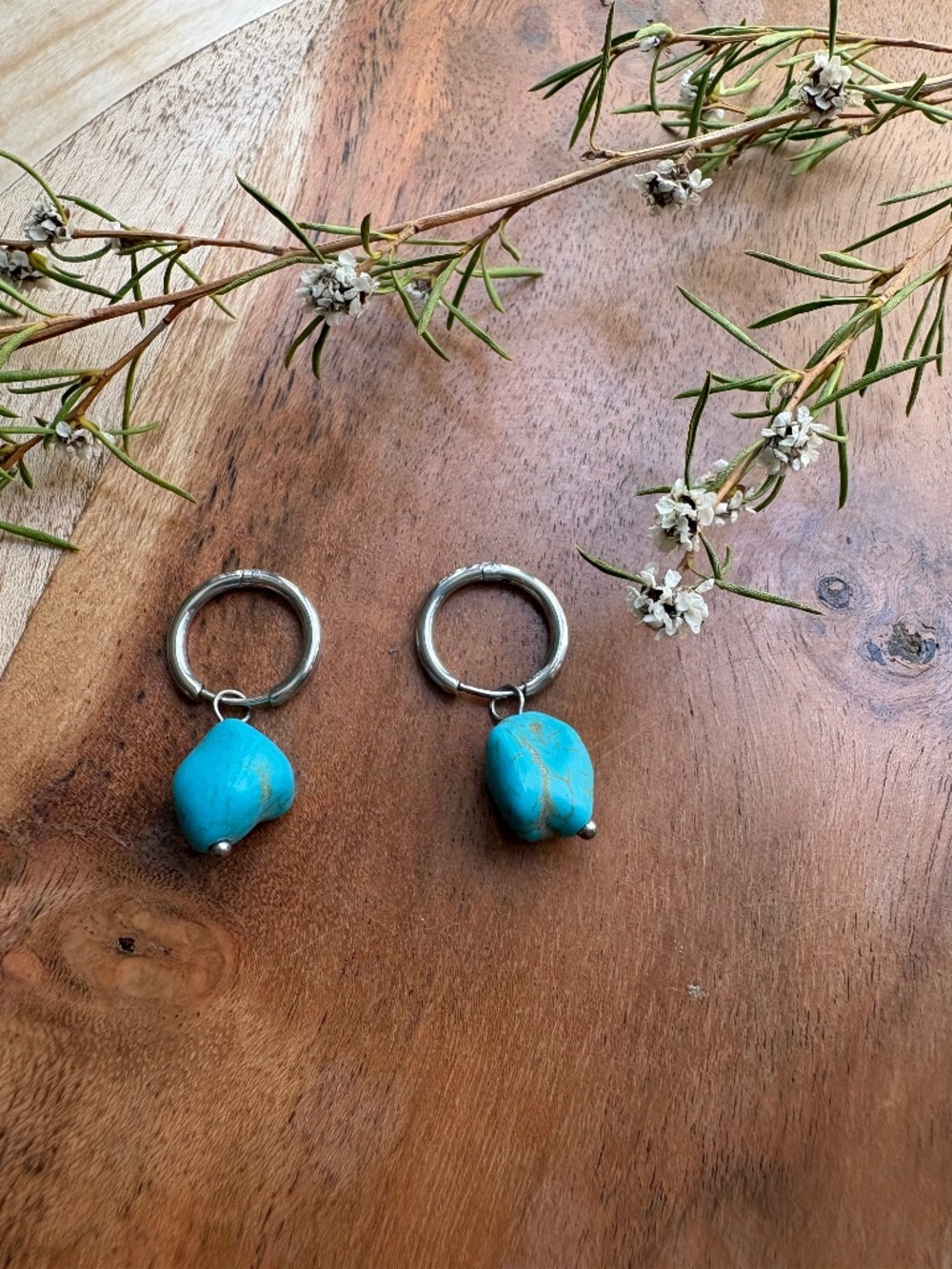Earrings 18K Gold PVD Stainless Steel Turquoise Stone Huggie Earrings